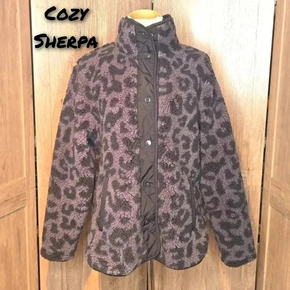 Cozy Sherpa women gray black plush jacket